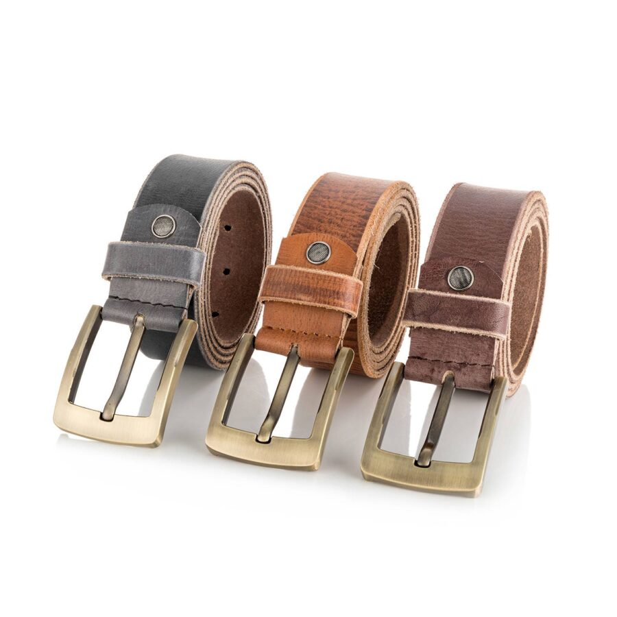 Genuine Leather Belt Men's, Brass Buckle, Trouser Jeans