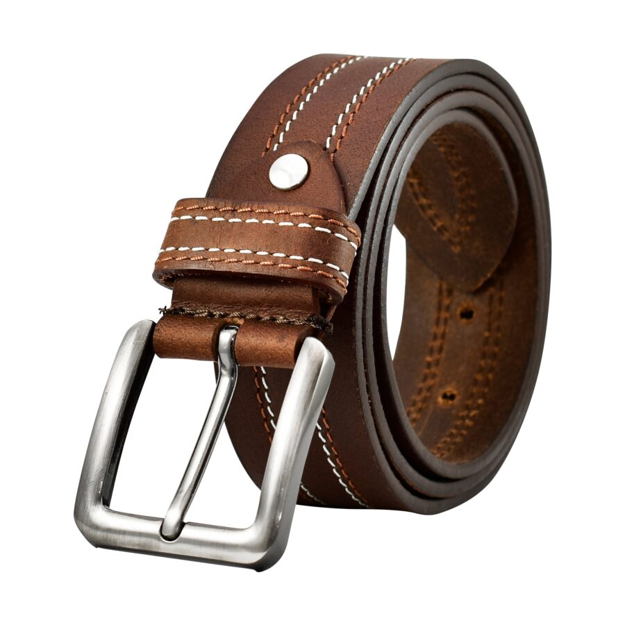 Men's 100% Leather Belt, Stitched Casual Dress Belt