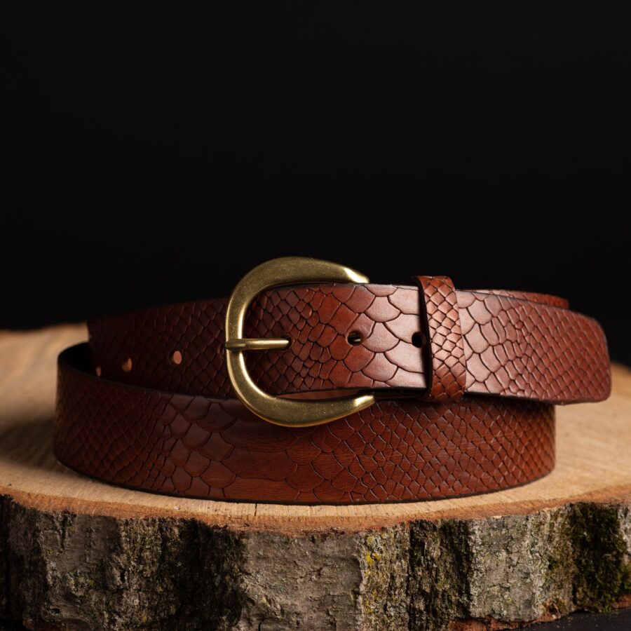 Snake Embossed Leather Belt, Women's Leather Belt, Full Grain Leather Belt Handmade, Snake Patterned Leather Belt, Python Leather
