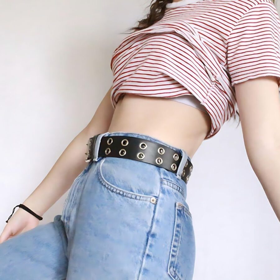 Double Grommet Belt for Women, Full Grain Leather Belt, Women's Eyelet Belt, Punk Belt, Rocker Belt, Grommet Belt