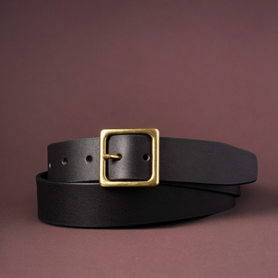 Black Leather Belt with Gold Buckle, Women's Leather Belt with Square Buckle, Full Grain Leather Belt, Premium Leather Belt