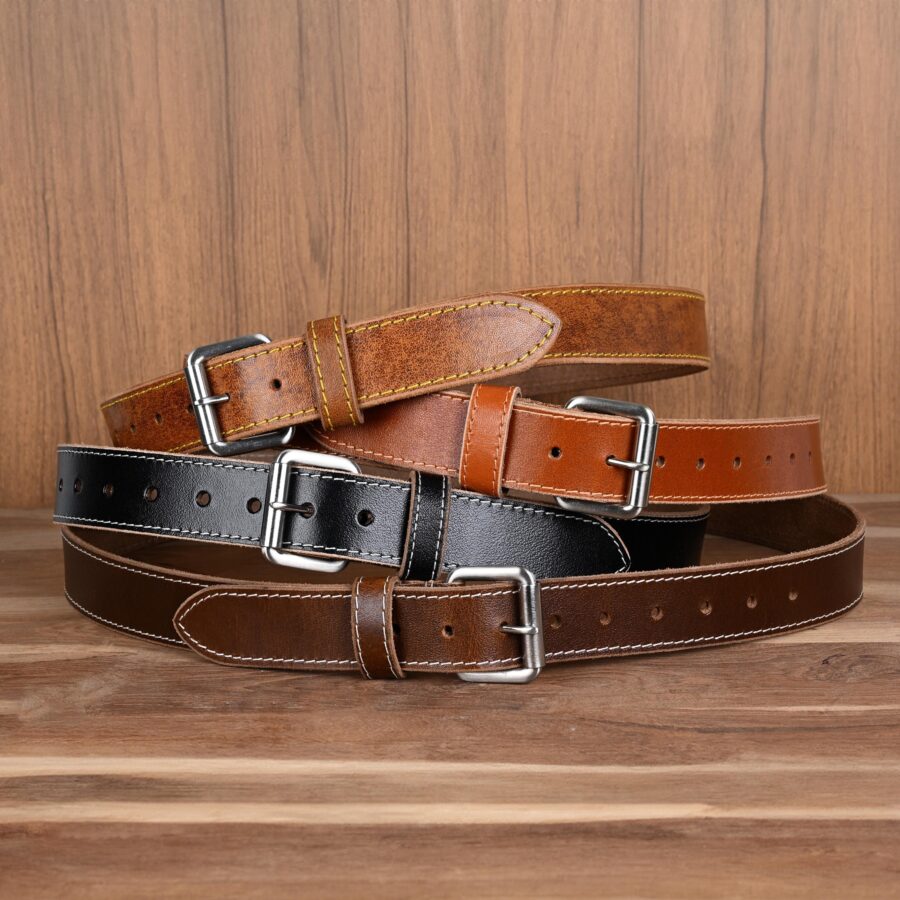 Handmade Brown Leather Belt, Distressed Buckle, Gift for Him