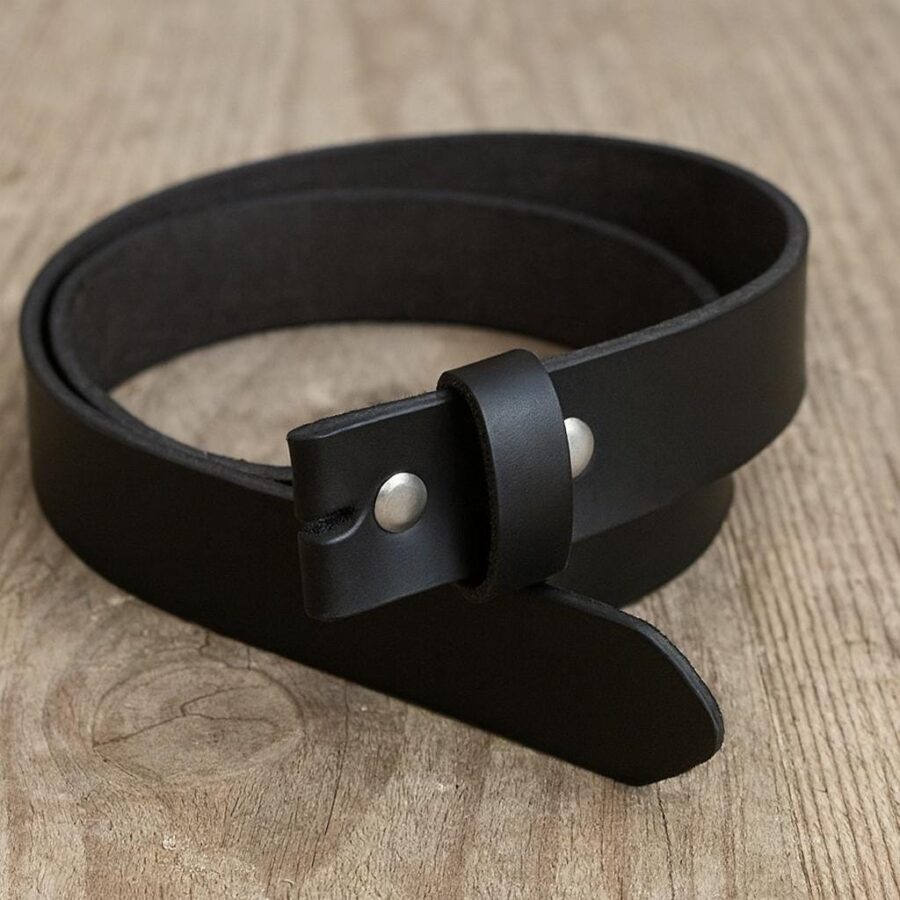 Black Full Grain Leather Snap Belt Strap - 1.5 inch
