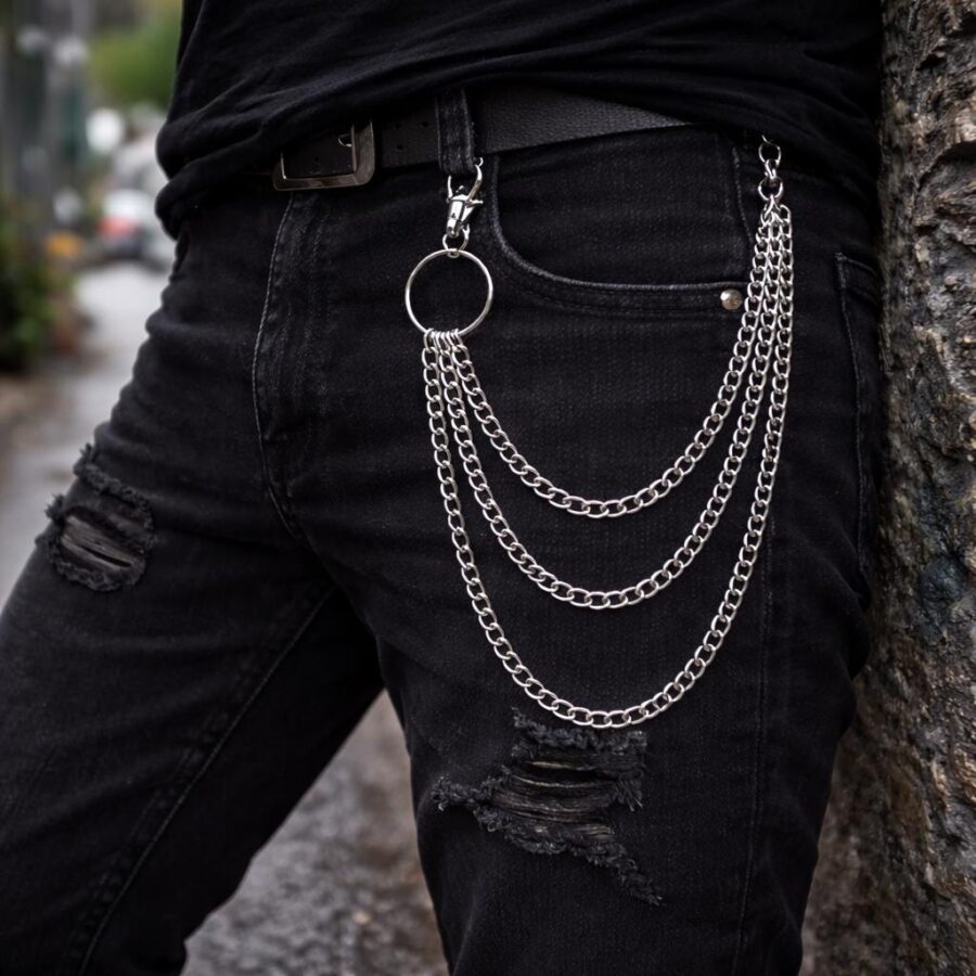 Triple Layer Wallet Chain for Jeans, Punk Biker Pants Chain, Hip Hop Streetwear Belt Chain, Goth Y2K Metal Keychain Clip Chain