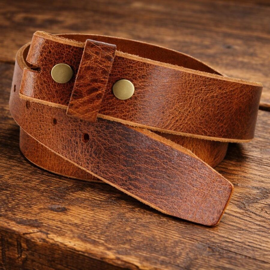 Vintage Style Distressed Leather Belt Strap: Interchangeable Buckle, 1.5" Wide