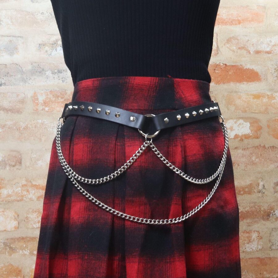 Spiked Leather Hip Belt – Nickel Chains, Punk Rock Accessory, Handmade